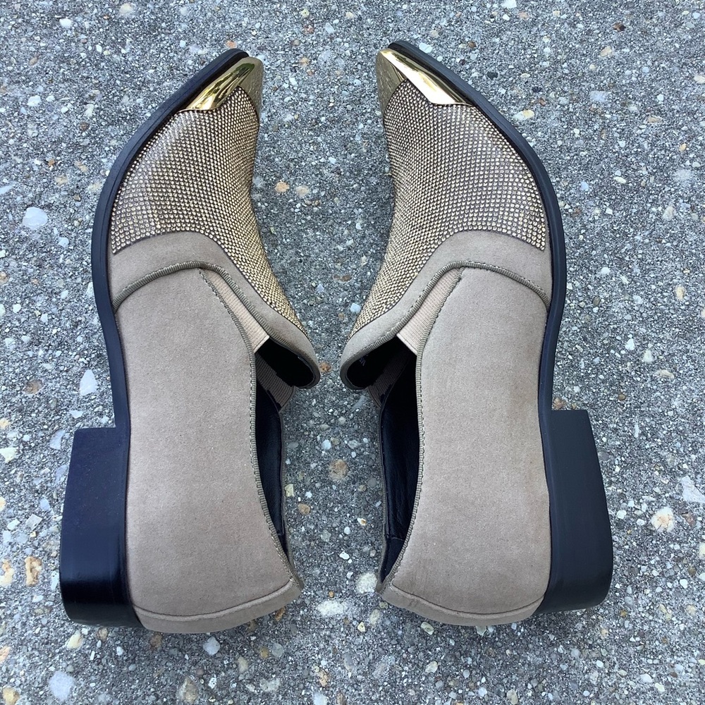 Bolano Mens Tuxedo Slip On Designer Dezzy Taupe Shoes Size 11 Rhinestones - Picture 6 of 10